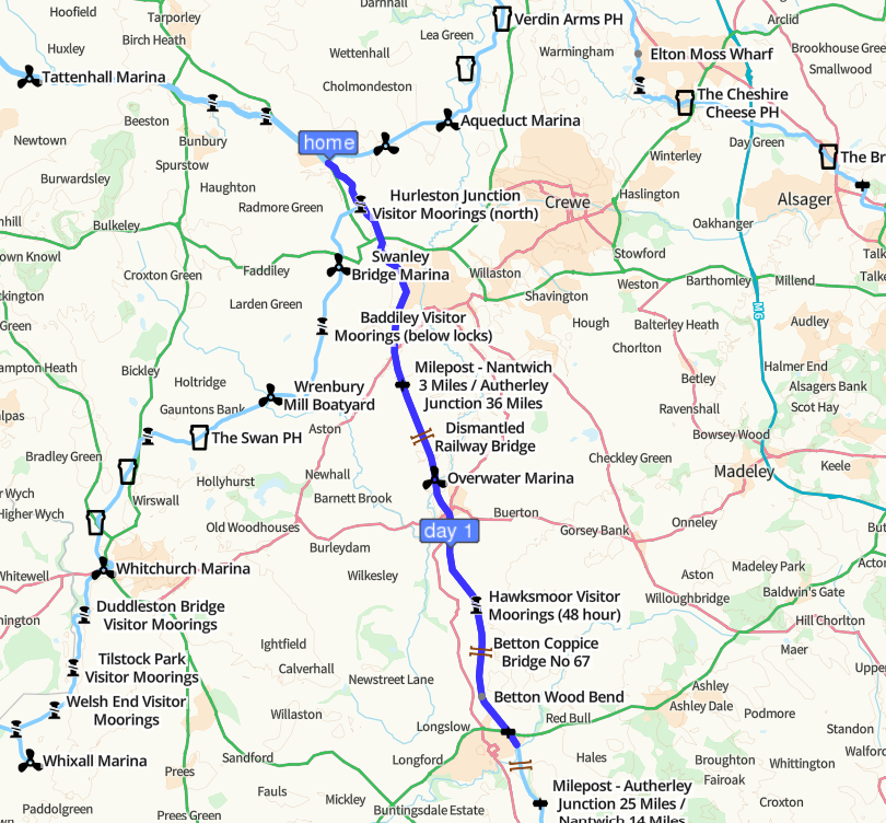 Barbridge to Market Drayton route map