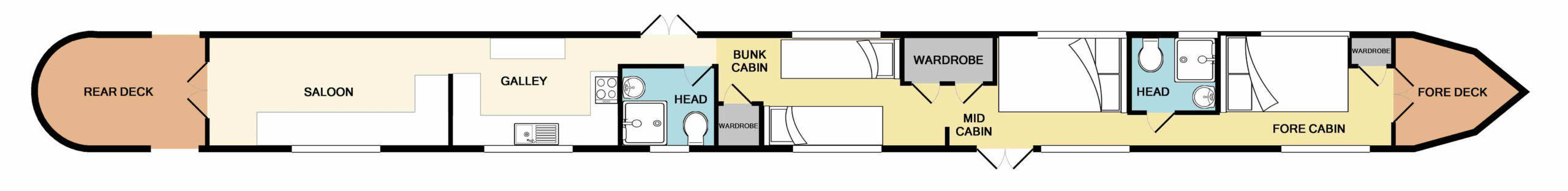 floor plan of layout of hire boat rakiraki