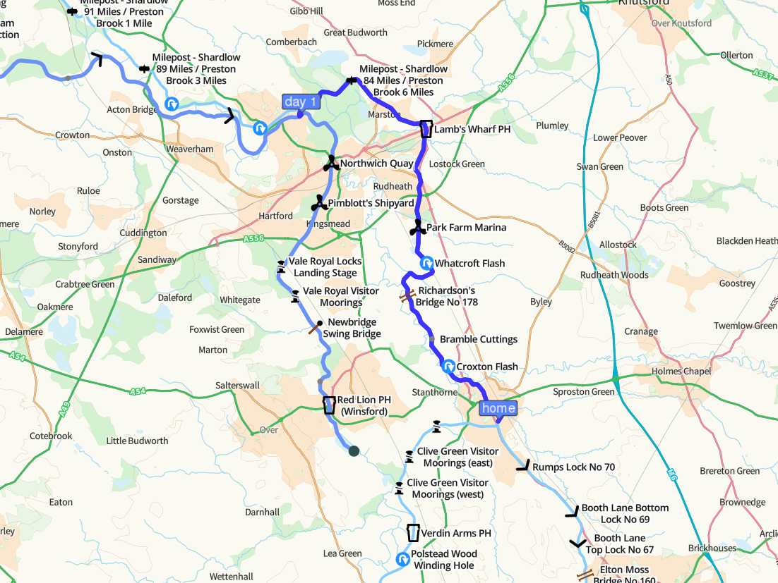 Middlewich to Anderton Canal Route Map